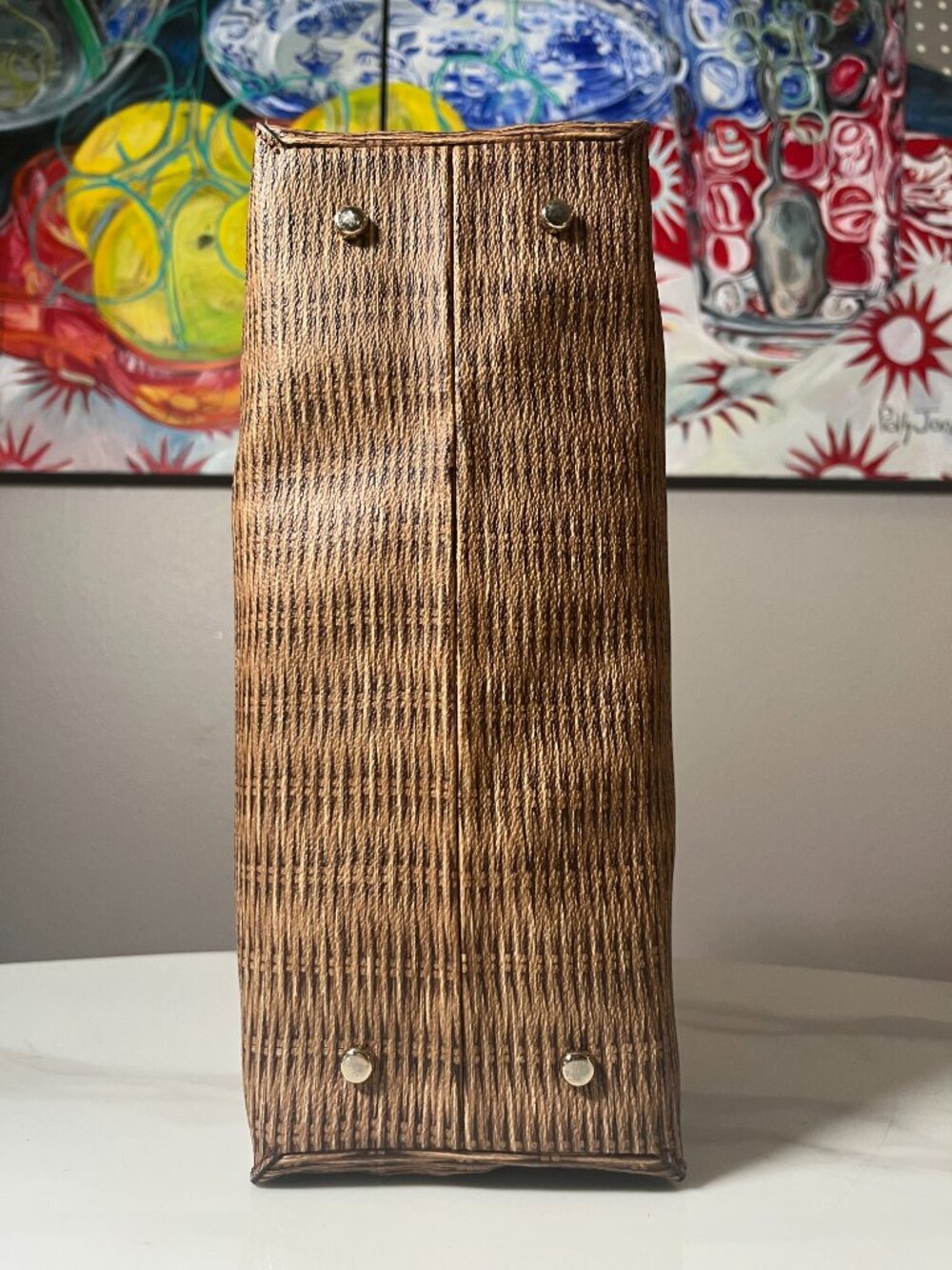 Kate Spade Pack a Picnic RARE Woodgrain Leather Structured Tote Storybook Lining - Picture 6 of 13